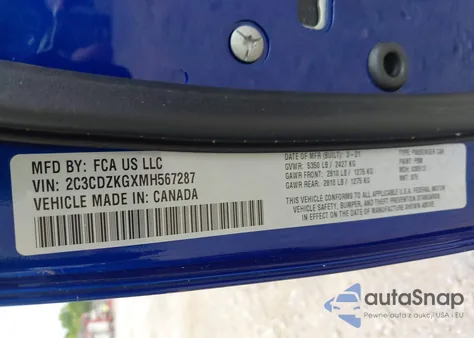 2021 Dodge Challenger Gt из США, поврежденный, VIN 2C3CDZKGXMH567287